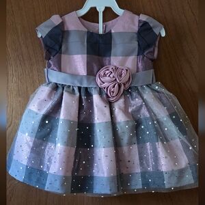 Pink & Gray Plaid Dress w/Floral Accent 12 Mo